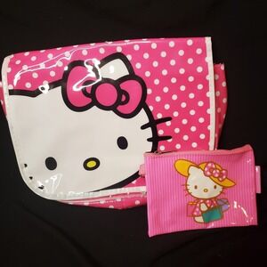 Hello Kitty Sanrio Y2K Vinyl Bag SET Of 2 Mini Backpack / Zipper Carry All Pouch